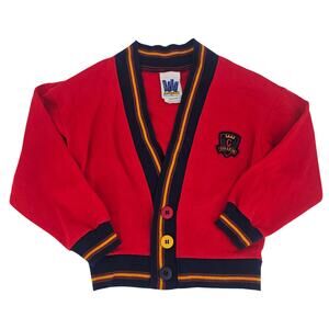 Vintage 80s 90s Kidz Red Preppy Cardigan Sweater Unisex Toddler Size 4T 4022